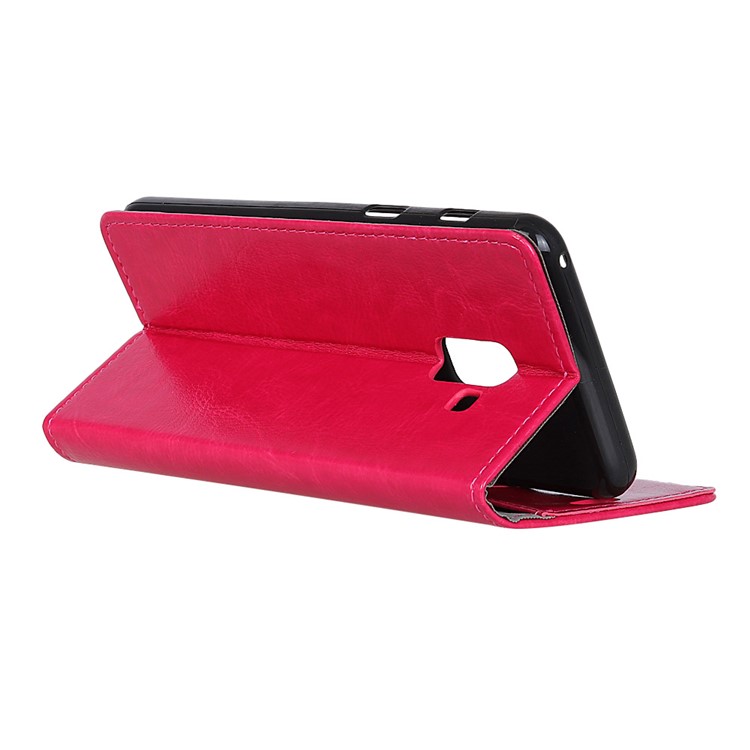 Fou De Cheval Texture Portefeuille Portefeuille En Cuir Protection Flip Boîtier Pour Samsung Galaxy A6 (2018) - Rose-5