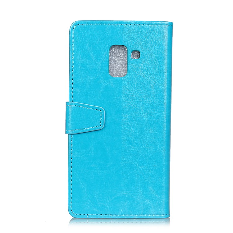 Per Samsung Galaxy A6 (2018) Cassa Del Telefono Del Basamento Del Basamento Del Cuoio Del Raccoglitore Di Struttura Pazzesca Del Cavallo - Blu-2