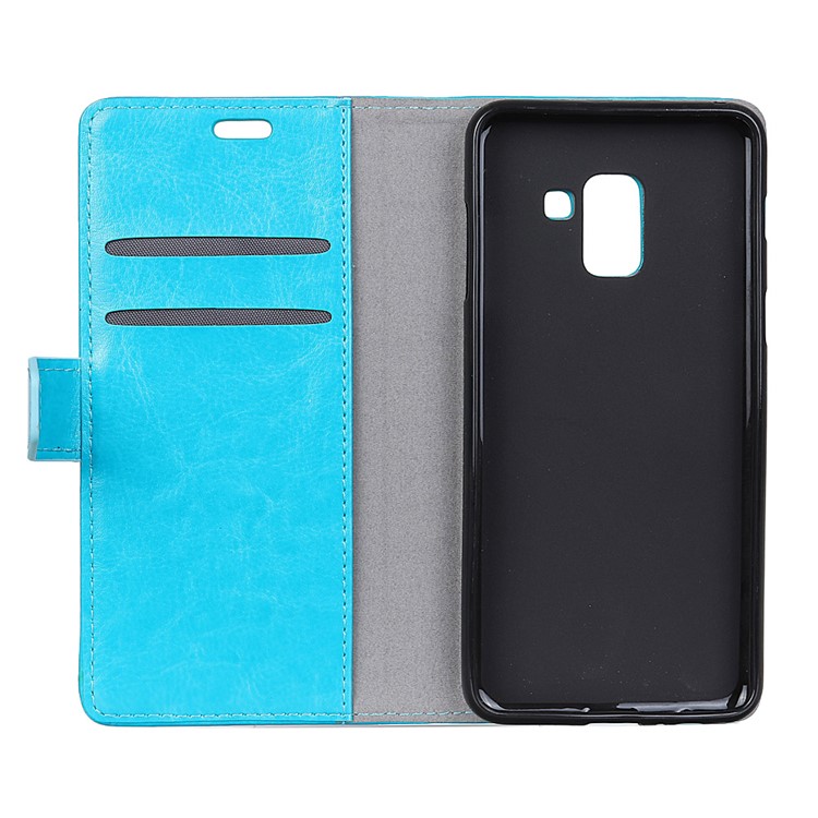 Per Samsung Galaxy A6 (2018) Cassa Del Telefono Del Basamento Del Basamento Del Cuoio Del Raccoglitore Di Struttura Pazzesca Del Cavallo - Blu-3