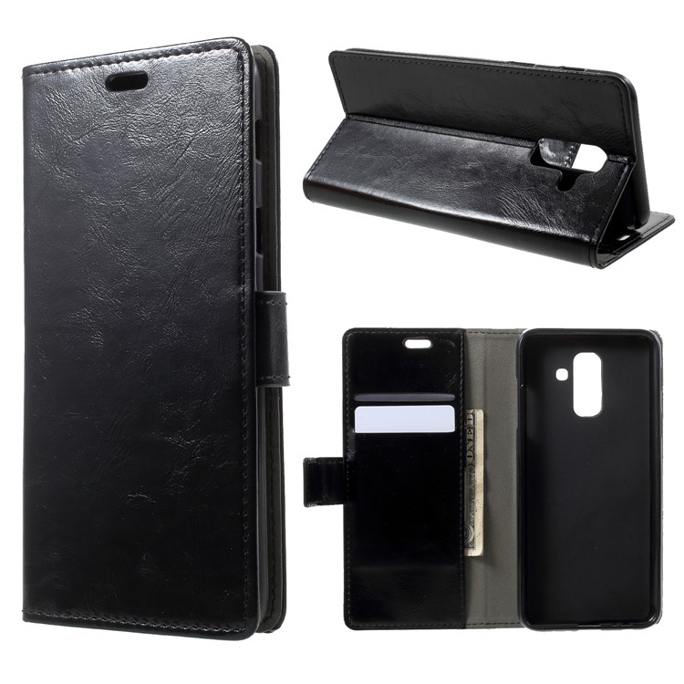 

Crazy Horse Wallet Leather Stand Case for Samsung Galaxy A6 (2018) - Black, Galaxy A6 (2018)
