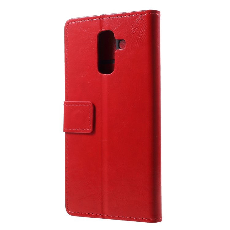 Crazy Horse Wallet Leather Magnetic Case for Samsung Galaxy A6 (2018) - Red-2