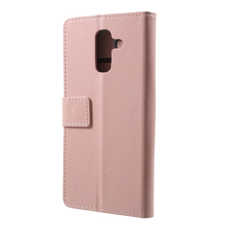 Crazy Horse Cell Phone Leather Stand Case for Samsung Galaxy A6 (2018) - Pink-2