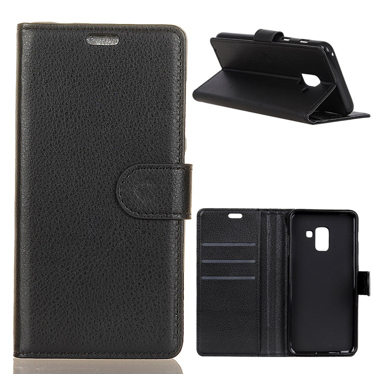 Litchi Texture Wallet Stand Leather Case for Samsung Galaxy A6 (2018) - Black-1