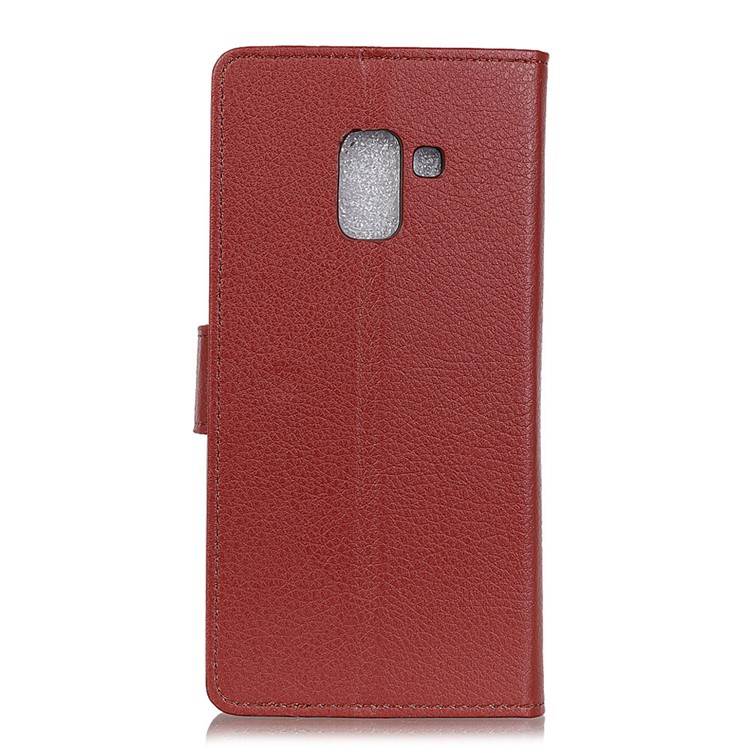Litchi Texture Wallet Stand Leather Cell Phone Case for Samsung Galaxy A6 (2018) - Brown-4