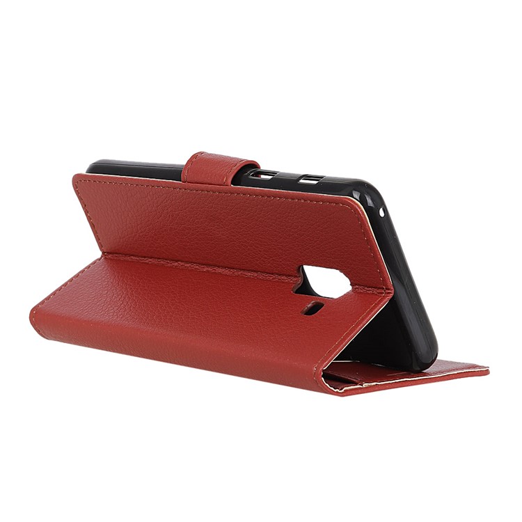 Litchi Texture Wallet Stand Leather Cell Phone Case for Samsung Galaxy A6 (2018) - Brown-6