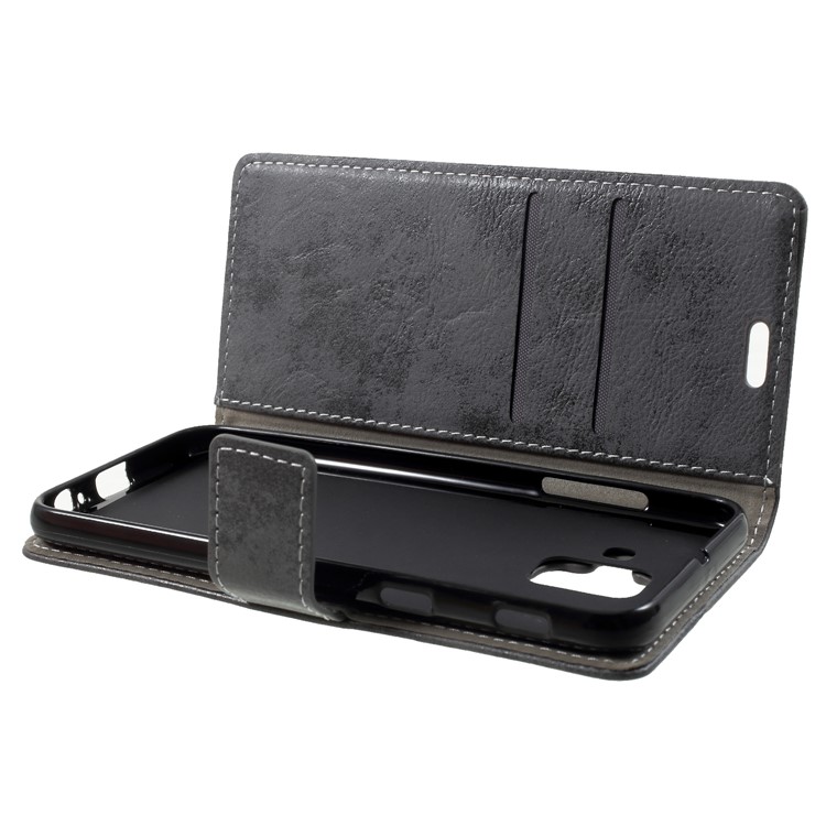 Retro Style PU Leather Wallet Phone Casing for Samsung Galaxy A6 (2018) - Grey-5