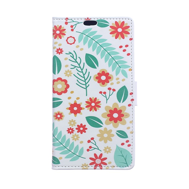 For Samsung Galaxy A6 (2018) Patterned Wallet Leather Stand Cover - Flowers and Leaves-1