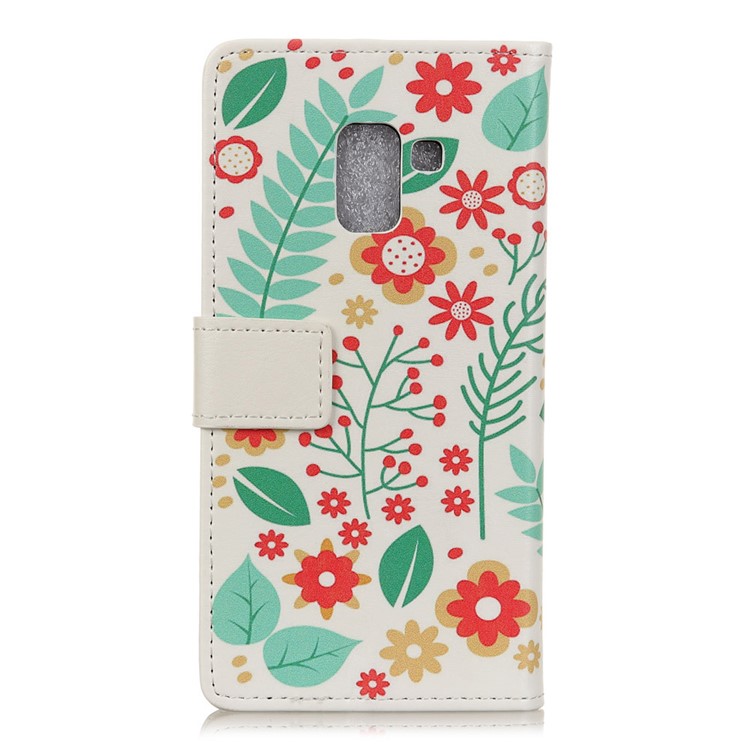 For Samsung Galaxy A6 (2018) Patterned Wallet Leather Stand Cover - Flowers and Leaves-2