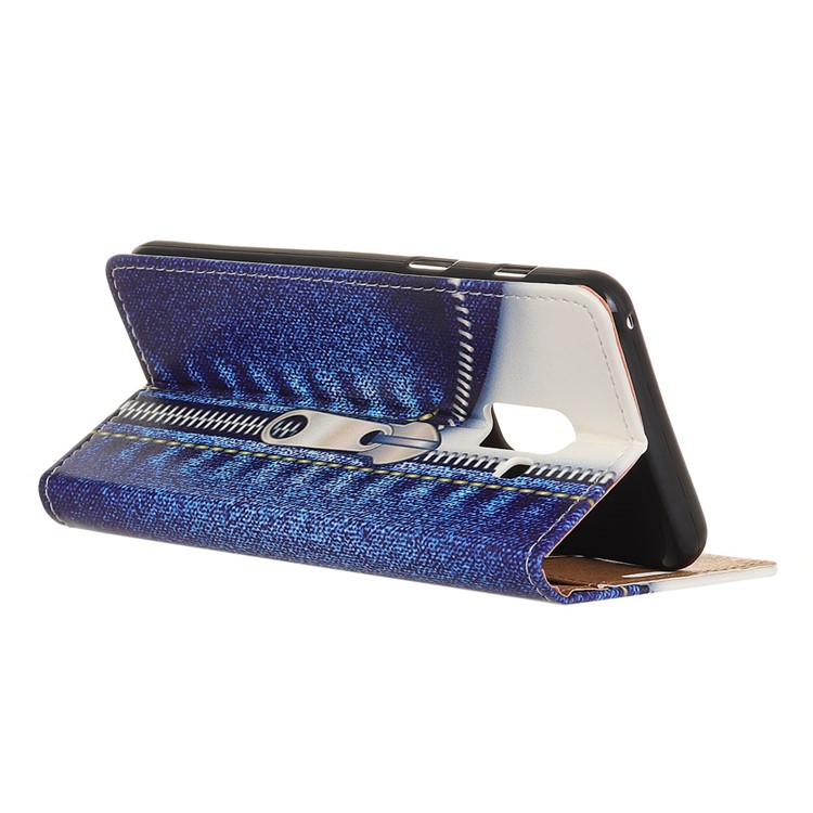For Samsung Galaxy A6 (2018) Pattern Printing Wallet Leather Stand Mobile Cover - Jeans Metal Zipper-3