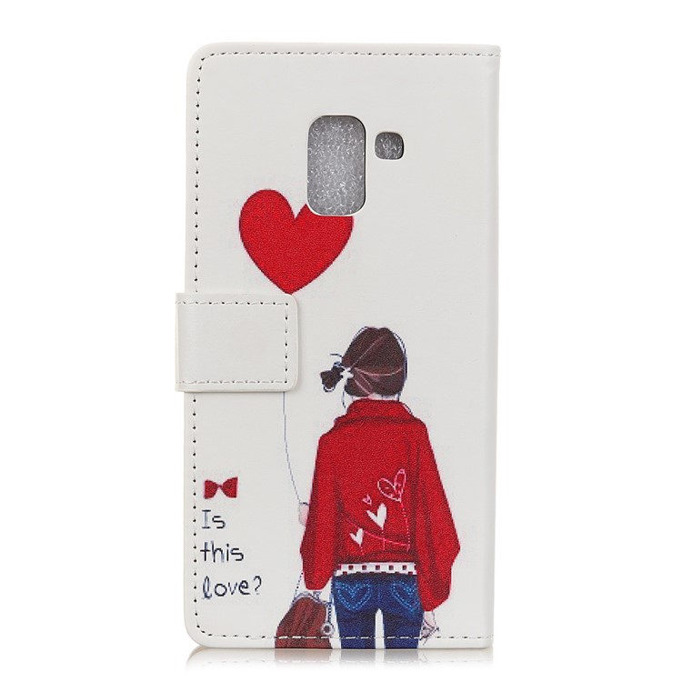 For Samsung Galaxy A6 (2018) Pattern Printing Leather Stand Flip Cover Case - Girl Holding Heart Balloon-2
