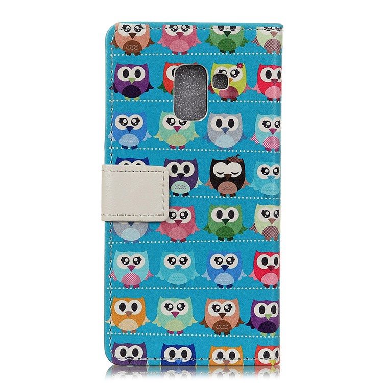 For Samsung Galaxy A6 (2018) Pattern Printing Leather Stand Mobile Casing - Blue Background Owls-2
