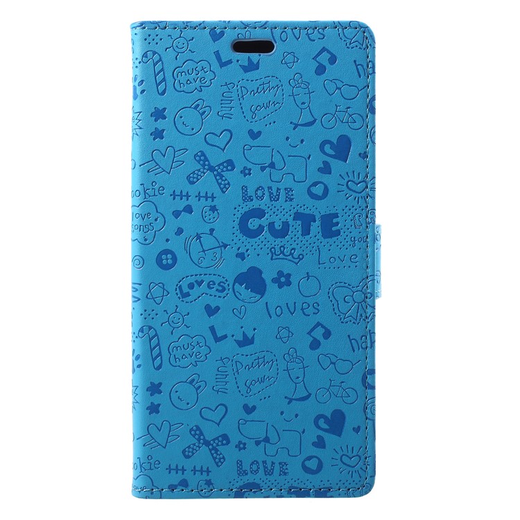 

For Samsung Galaxy A6 (2018) Cartoon Graffiti Pattern Leather Wallet Stand Case - Blue