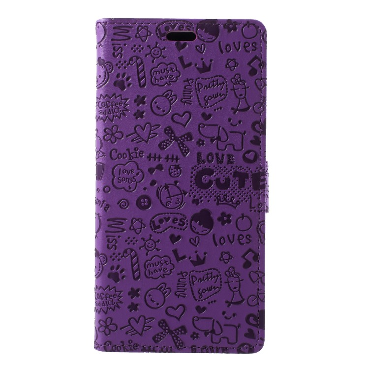 

Cartoon Graffiti Texture Leather Wallet Stand Flip Mobile Case for Samsung Galaxy A6 (2018) - Purple