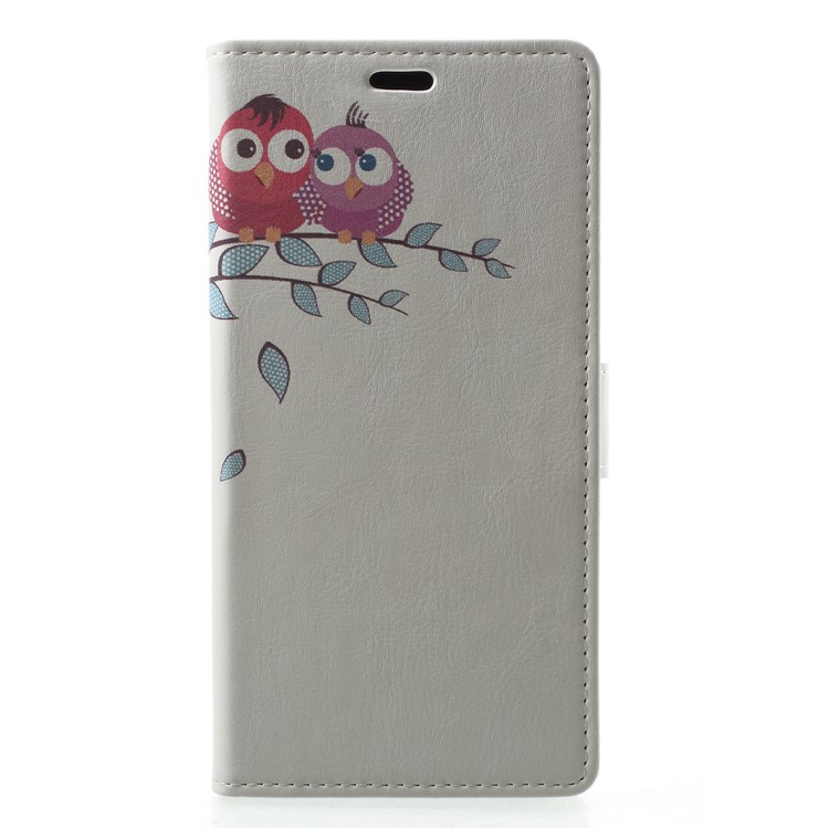 Pattern Printing Leather Wallet Cover for Samsung Galaxy A6 (2018) - Two Owls on the Tree Branch-1