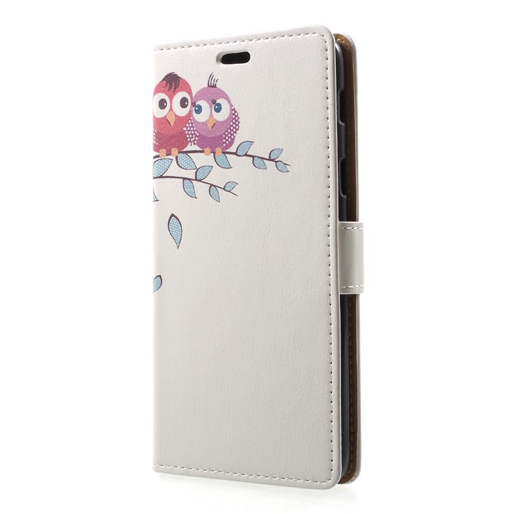 Pattern Printing Leather Wallet Cover for Samsung Galaxy A6 (2018) - Two Owls on the Tree Branch-3
