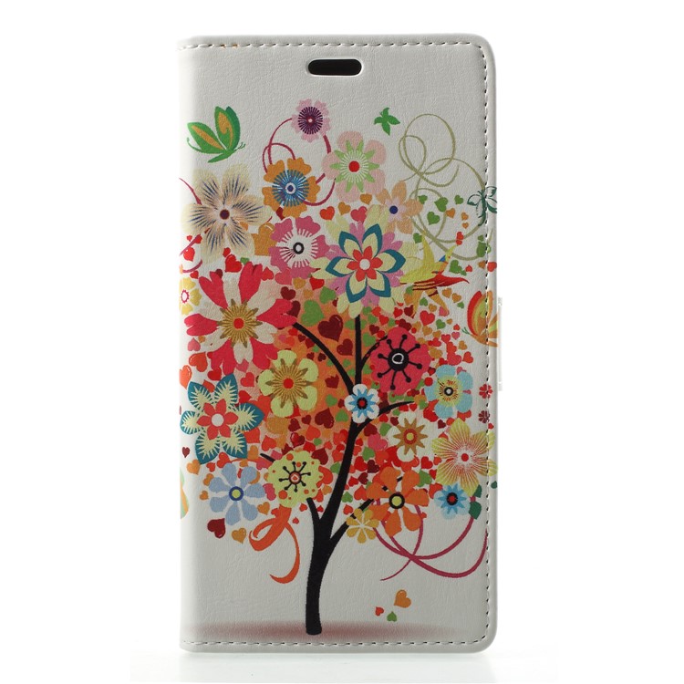 Patterned Leather Wallet Case for Samsung Galaxy A6 (2018) - Flowered Tree-1