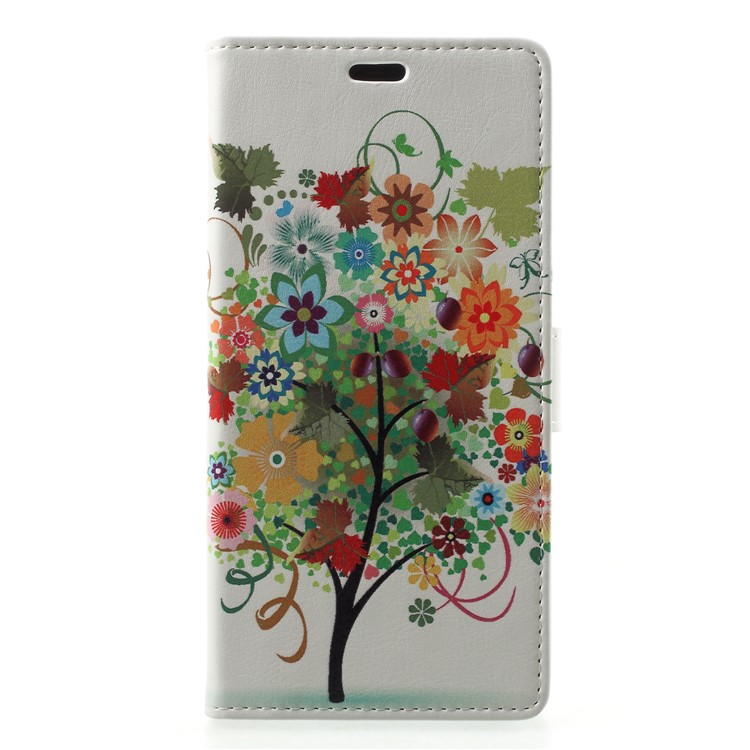 Pattern Printing Leather Wallet Case Phone Shell for Samsung Galaxy A6 (2018) - Colorized Tree-1