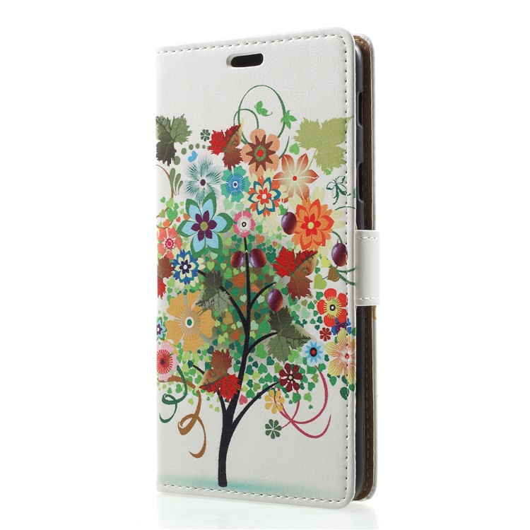 Pattern Printing Leather Wallet Case Phone Shell for Samsung Galaxy A6 (2018) - Colorized Tree-3