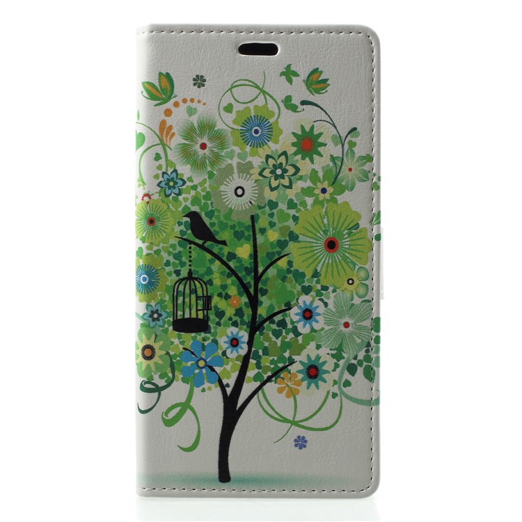 Pattern Printing Wallet Leather Protection Case for Samsung Galaxy A6 (2018) - Green Tree-1