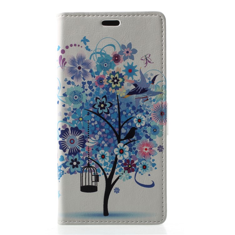 Pattern Printing Leather Wallet Phone Cover Case for Samsung Galaxy A6 (2018) - Blue Tree-1
