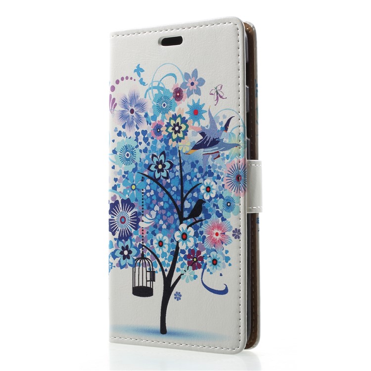 Pattern Printing Leather Wallet Phone Cover Case for Samsung Galaxy A6 (2018) - Blue Tree-3