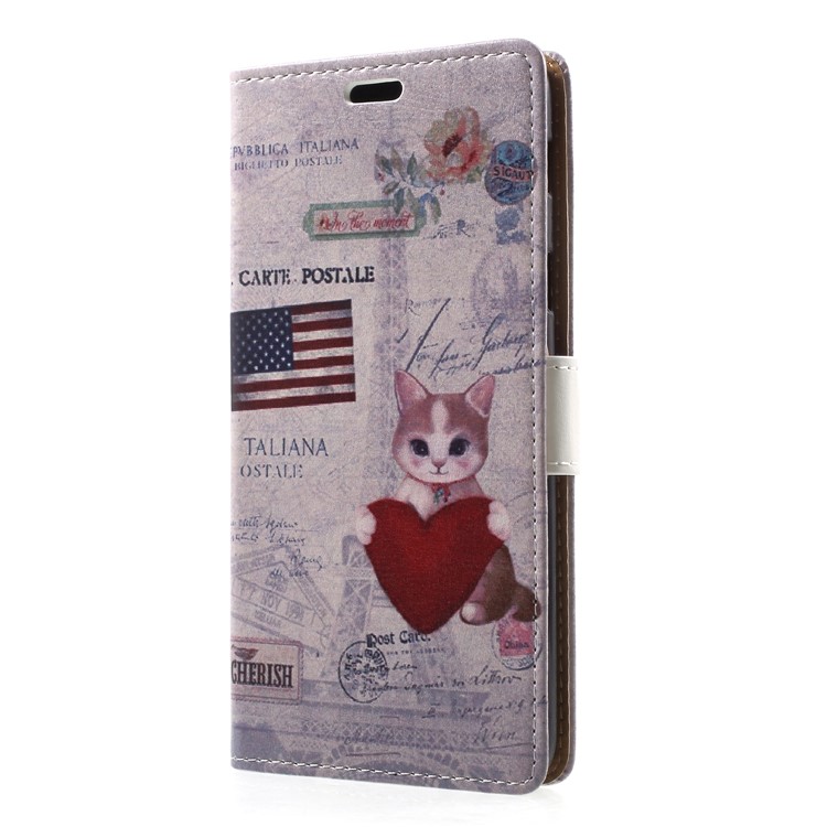 Pattern Printing Wallet Leather Case Cover Shell for Samsung Galaxy A6 (2018) - Cat Holding Heart and American Flag-3