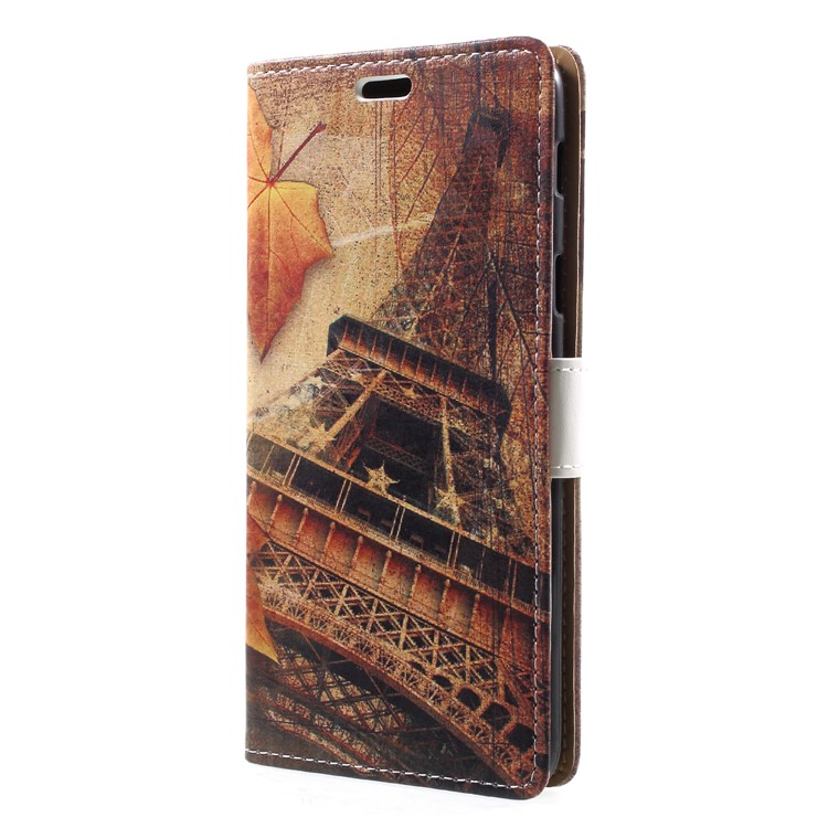 Pattern Printing Wallet Leather Magnetic Case for Samsung Galaxy A6 (2018) - Maple Leaves and Eiffel Tower-3