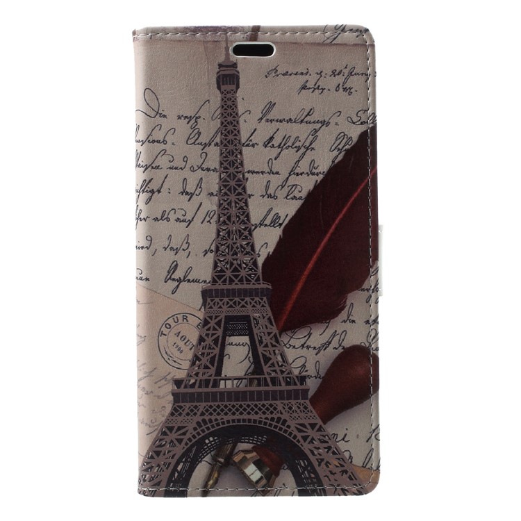 Pattern Printing Phone Leather Wallet Cover Case for Samsung Galaxy A6 (2018) - Eiffel Tower and Characters-1