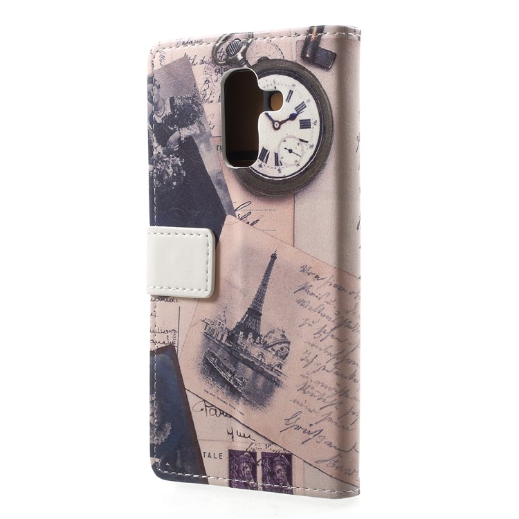 Pattern Printing Phone Leather Wallet Cover Case for Samsung Galaxy A6 (2018) - Eiffel Tower and Characters-2