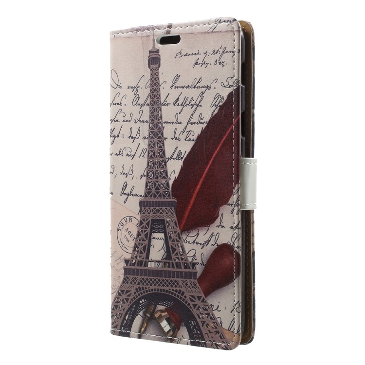 Pattern Printing Phone Leather Wallet Cover Case for Samsung Galaxy A6 (2018) - Eiffel Tower and Characters-3