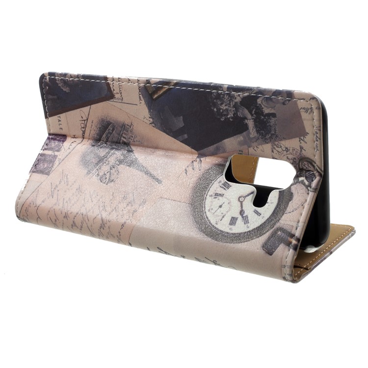 Pattern Printing Phone Leather Wallet Cover Case for Samsung Galaxy A6 (2018) - Eiffel Tower and Characters-4