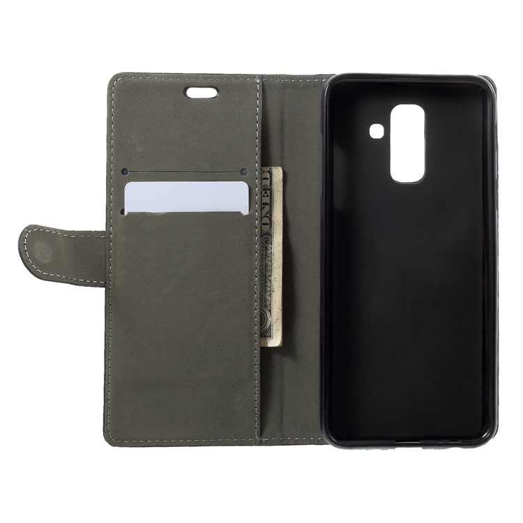 Wallet Stand PU Leather Protection Mobile Phone Case for Samsung Galaxy A6 Plus (2018) - Black-5