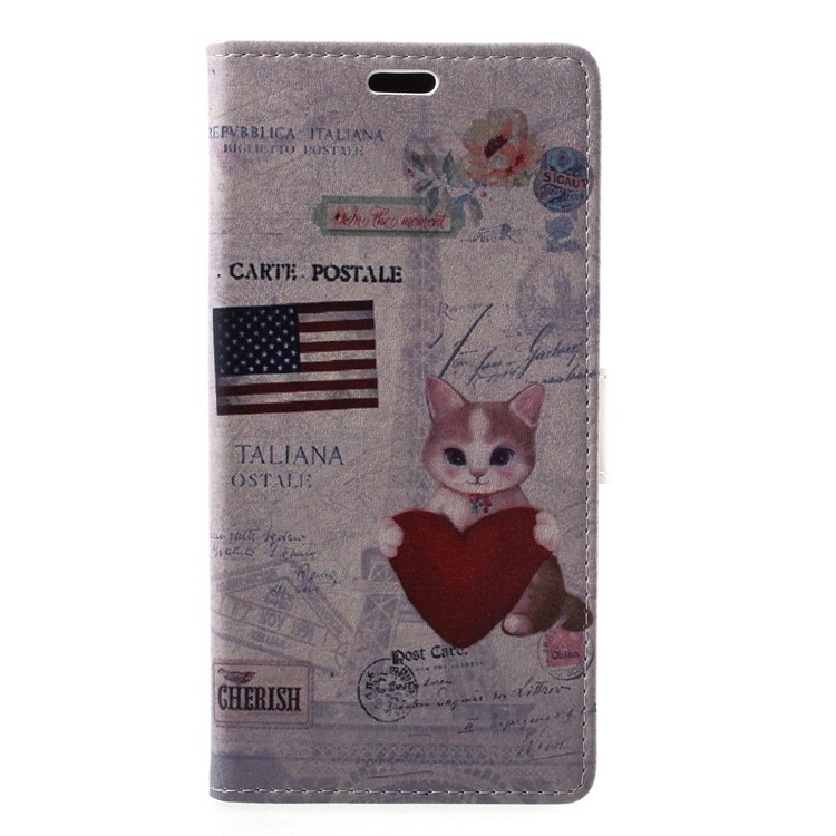 

Patterned Printing PU Leather Protection Phone Cover for Samsung Galaxy A6 Plus (2018) / A9 Star Lite - US Flag and Cat Holding Heart