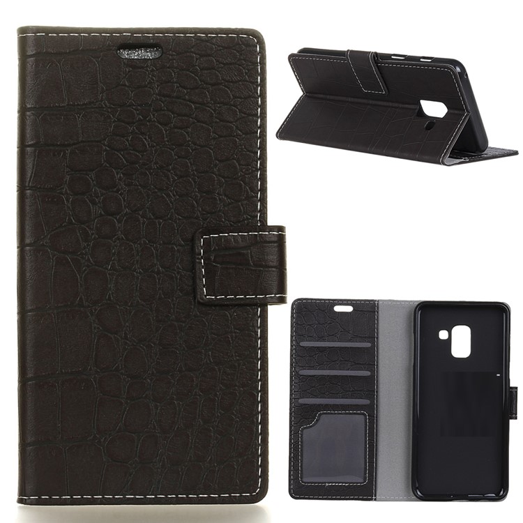 Vintage Crocodile Texture Wallet Stand Leather Case for Samsung Galaxy A6 (2018) - Black-1