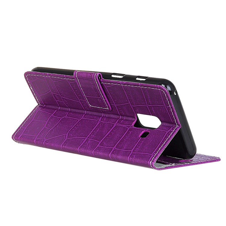 Vintage Crocodile Texture Wallet Stand Leather Protective Case for Samsung Galaxy A6 (2018) - Purple-4