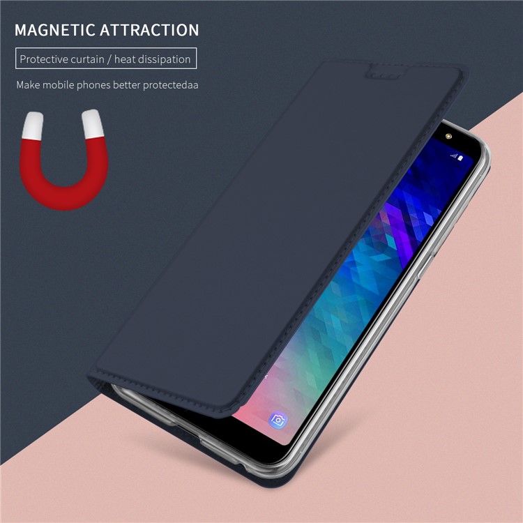 Card Holder Auto-absorbed Leather Cell Phone Case with Stand for Samsung Galaxy A6 Plus (2018) / A9 Star Lite - Dark Blue-4