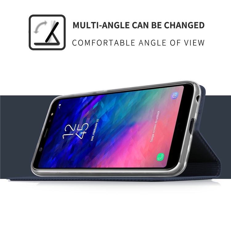 Card Holder Auto-absorbed Leather Cell Phone Case with Stand for Samsung Galaxy A6 Plus (2018) / A9 Star Lite - Dark Blue-5