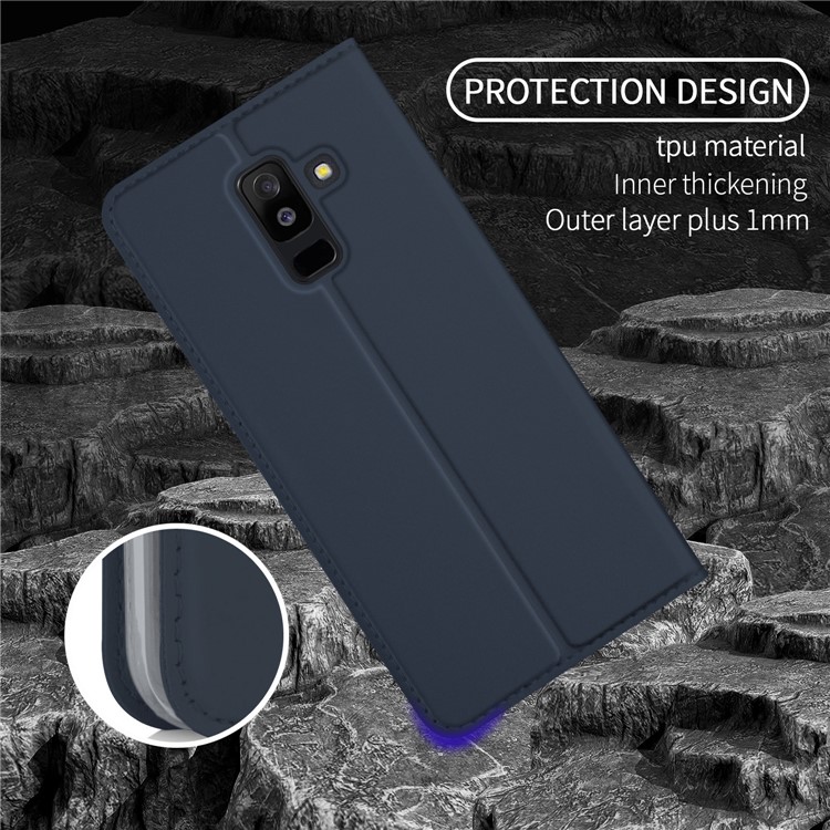 Card Holder Auto-absorbed Leather Cell Phone Case with Stand for Samsung Galaxy A6 Plus (2018) / A9 Star Lite - Dark Blue-6