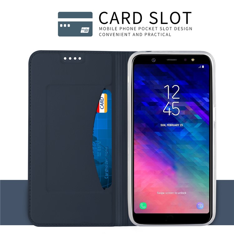 Card Holder Auto-absorbed Leather Cell Phone Case with Stand for Samsung Galaxy A6 Plus (2018) / A9 Star Lite - Dark Blue-7