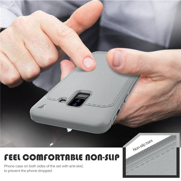 IVSO Gentry Series Litchi Texture Leather Coated TPU Cover for Samsung Galaxy A6 Plus (2018) - Grey-6