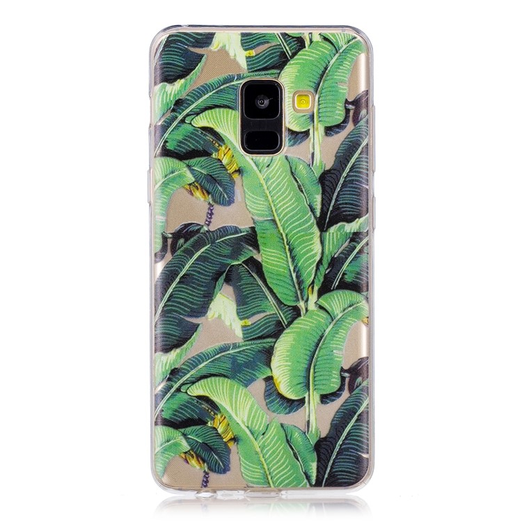 Pattern Printing TPU Back Case for Samsung Galaxy A8 (2018) - Green Leaves-1