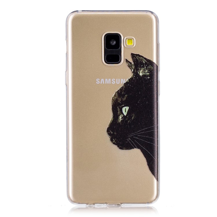 Musterdruck TPU Telefon Shell Fall Für Samsung Galaxy A8 (2018) - Schwarze Katze-1