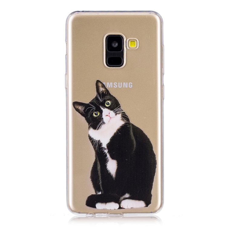 Pattern Printing TPU Case Cover Shell for Samsung Galaxy A8 (2018) - Black and White Cat-1