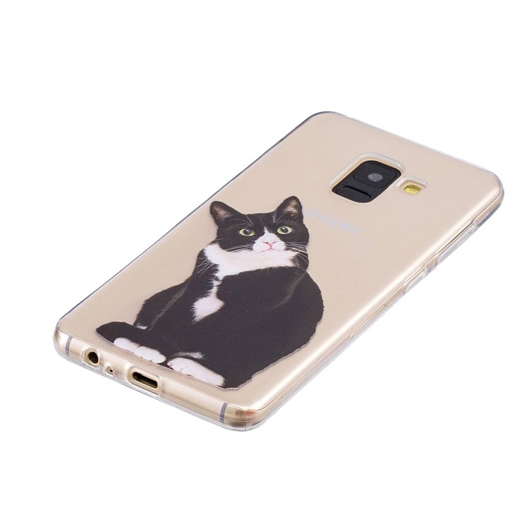 Pattern Printing TPU Case Cover Shell for Samsung Galaxy A8 (2018) - Black and White Cat-2