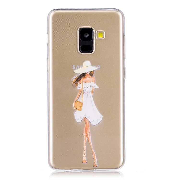 Pattern Printing TPU Phone Cover Shell Case for Samsung Galaxy A8 (2018) - Girl in White Dress-1