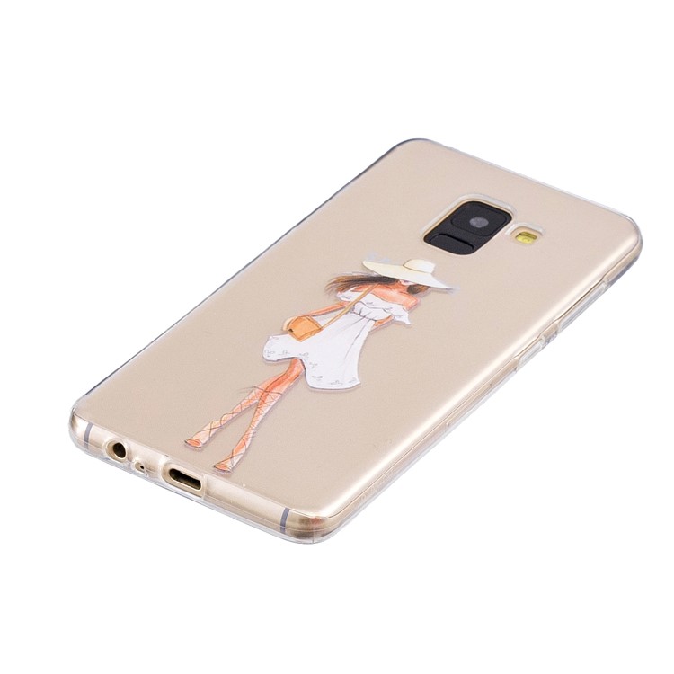 Pattern Printing TPU Phone Cover Shell Case for Samsung Galaxy A8 (2018) - Girl in White Dress-2