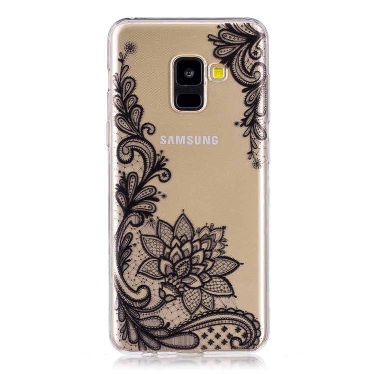 Pattern Printing TPU Phone Case Shell for Samsung Galaxy A8 (2018) - Black Flower-1