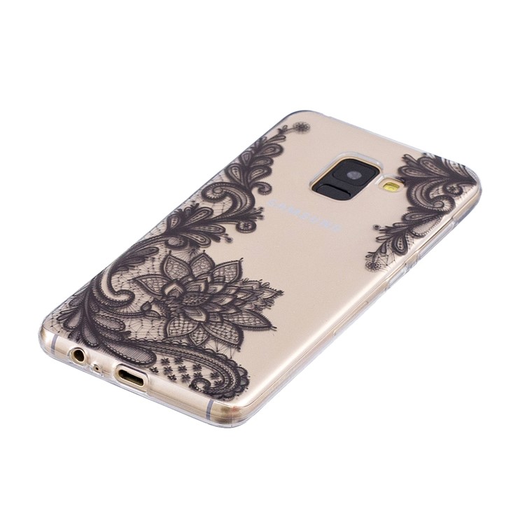 Pattern Printing TPU Phone Case Shell for Samsung Galaxy A8 (2018) - Black Flower-2