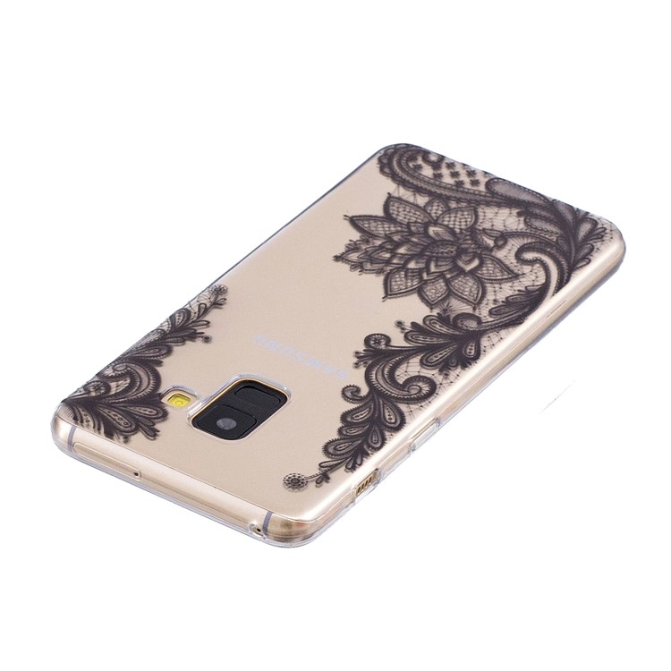 Pattern Printing TPU Phone Case Shell for Samsung Galaxy A8 (2018) - Black Flower-3
