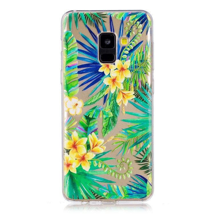 Pattern Printing Soft TPU Back Cover for Samsung Galaxy A8 (2018) - Flowers and Green Leaves-1